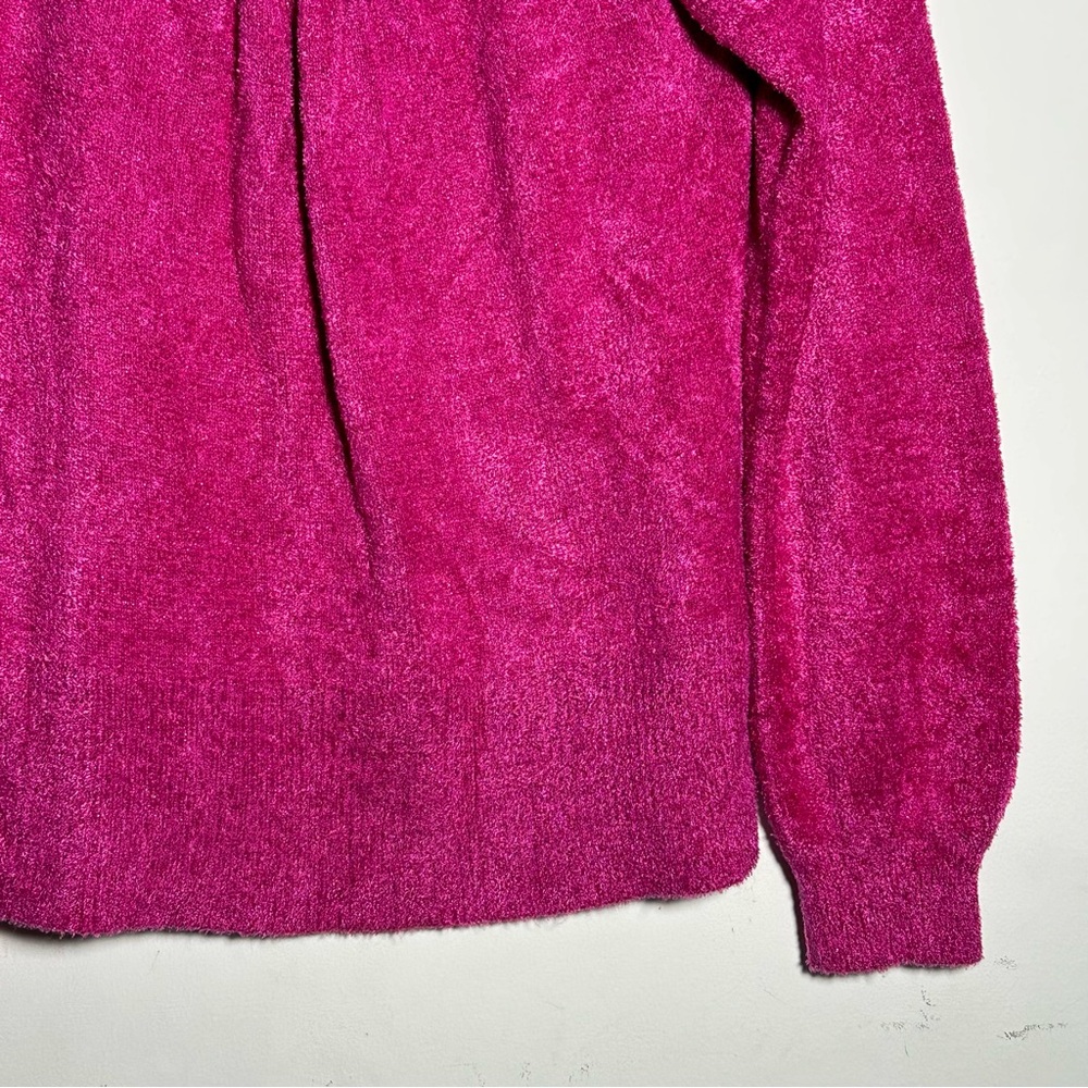 Worthington Fuchsia Scoop Neck Fuzzy Pink Shimmer Sweater Small Blouson Sleeve - Picture 4 of 13